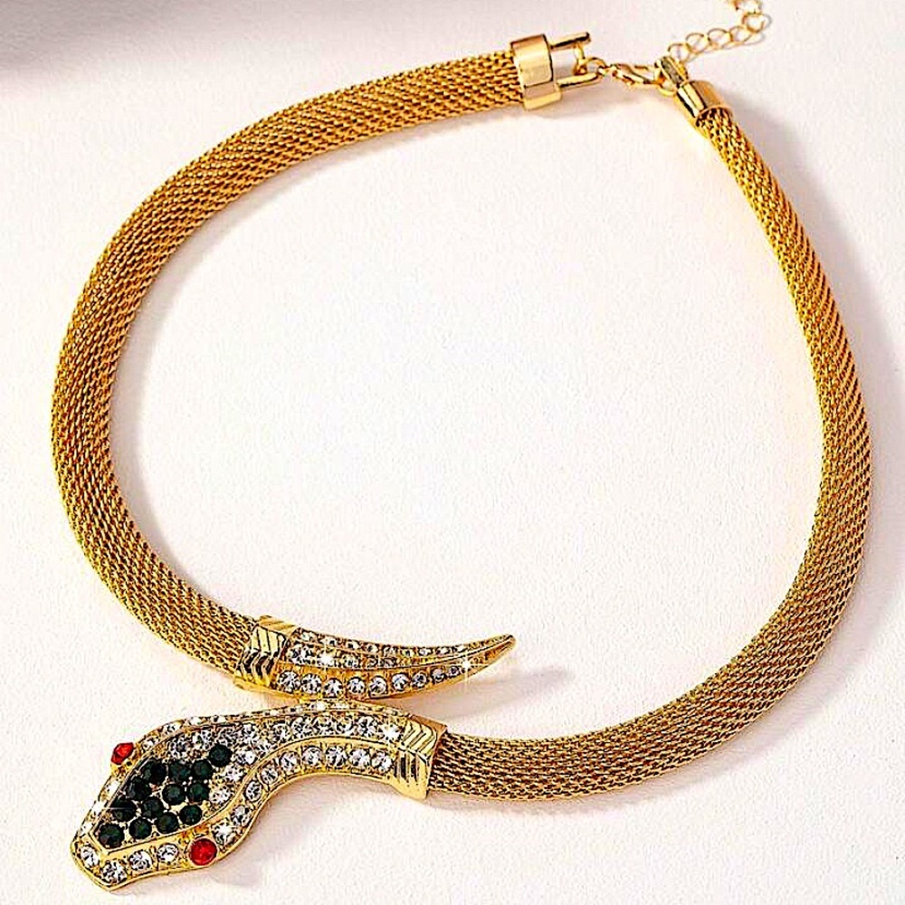Rhinestone Snake Necklace Choker, Unique Creative Lightweight Luxury Necklace - Picture 4 of 10